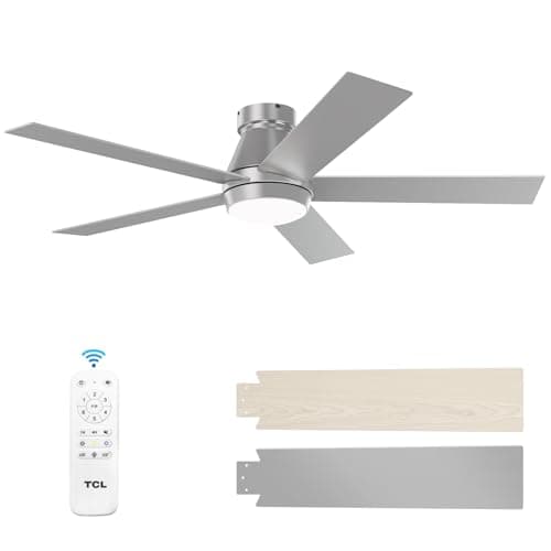 TCL 52" Ceiling Fan with Lights, Silver Flush Mount, 5 Blade Low Profile, 6 Speeds DC Reversible, Dimmable, Modern for Bedroom, Living Room and Garage - Image 1