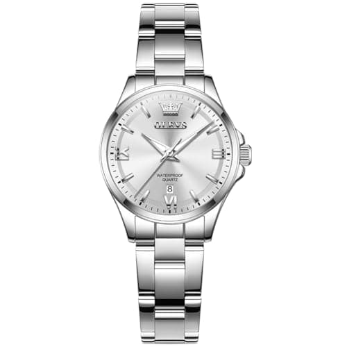 OLEVS Watch Women Silver Watches for Women Stainless Steel Waterproof Dress Woman Watch Quartz Fancy Dainty Elegant Luxury Fashion Luminous Ladies Watches for Small Wrist Reloj para Mujer