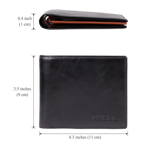 VISOUL Mens Bifold Wallet with 2 ID Windows and 2 Money Compartments, Genuine Leather Designer Wallet with RFID Blocking, Stylish Two-tone Back Wallet for Men (Black and Orange) - Thumbnail 4