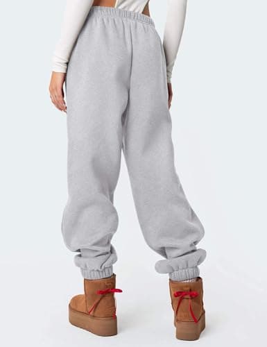 FACDIBY Women's Fleece Lined Sweatpants High Waist Drawstring Sweat Pants Baggy Athletic Pants with Pockets,Grey S - Thumbnail 2