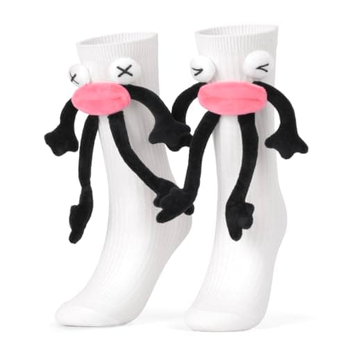 Crazy Socks for Kids - Magnetic Holding Hands 3D Monster Socks Silly Wacky Funny White Elephant Gifts for Kids and Toddler (White Mouth) - Image 1
