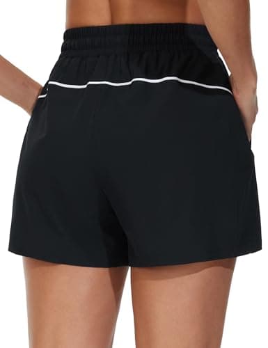 THE GYM PEOPLE Women's High Waist Running Shorts with Pockets Loose Fit Lightweight Workout Yoga Athletic Tracks Black - Image 1
