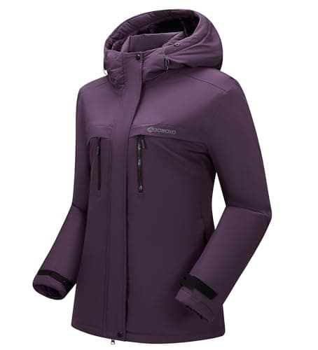 BOWOXO Women's Ski Jacket Thicken Winter Snow Coat Warm Fleece Mountain Waterproof Female Jacket Hooded Windbreaker(Purple,M) - Thumbnail 2