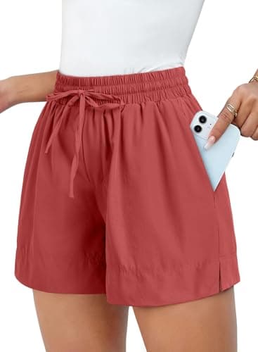 Dokotoo Athletic Shorts for Women Red Running Workout Gym Womens Shorts High Waisted Causal Summer Outfits 2026 Beach Vacation Clothes Pockets Spring Elastic Quick Dry Yoga Size Medium Hiking - Image 1