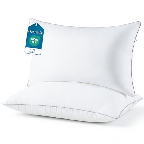 FP FLEXPEDIC Adjustable Bed Pillows for Sleeping - Firm Pillows King Szie Set of 2, Fluffy Down Alternative Fill, Zippered Hotel Quality Pillows with Gray Piping, 110GSM Premium Cover, CertiPUR-US - Image 1
