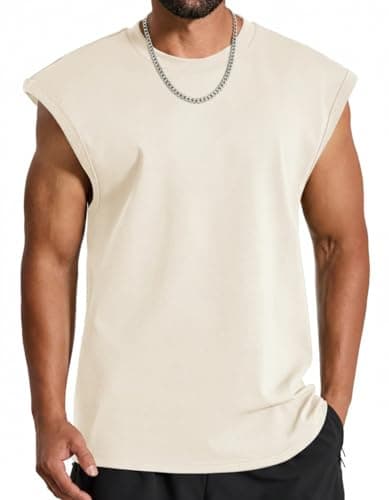 COOFANDY Workout Tank Tops for Mens Sleeveless Summer Tee Shirts Casual Stylish Relax Shirt for Fitting Beige Large - Image 1