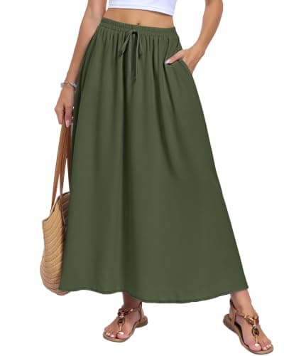 MOLERANI Women's Summer Maxi Skirt A-Line High Waist with Pockets,AG,XL - Image 1