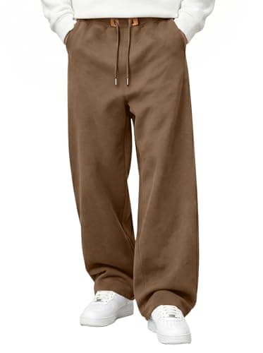 JMIERR Men's Fleece Lined Sweatpants Baggy Wide Leg Joggers Athletic Casual Lounge Pants with Zipper Pockets, 3XL, Brown - Image 1