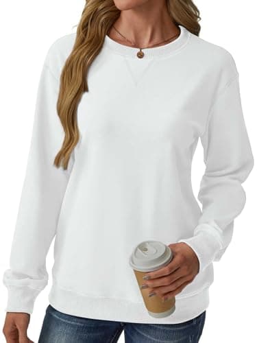 GKBK Womens Casual Long Sleeve Sweatshirt Crew Neck Crewneck T Shirt Tshirt Cute Pullover Tops Relaxed Fit Thin Soft Comfy Light Weight Loose Fit Sweater 2026 Fashion Clothes Trendy Outfits White XL - Thumbnail 5