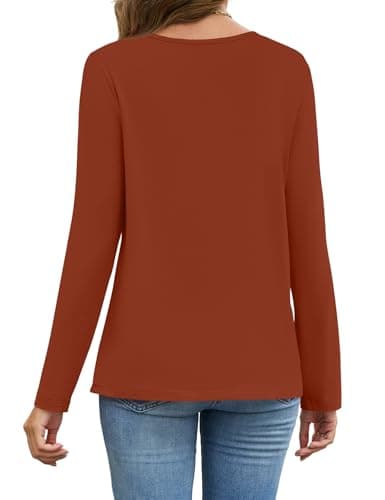 JUSTFASHIONNOW Lace Long Sleeve Tops for Women V Neck T Shirts Business Casual Blouses Cute Tunic Tops Trendy Comfy Tee Winter Outfits 2025 (Caramel,Large) - Thumbnail 6