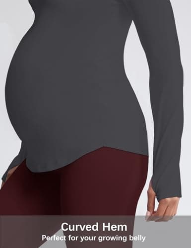Mama Land Maternity Tshirts Long Sleeve - Casual Workout Athletic Tops Pregnancy Shirt Fall Winter Yoga Maternity Clothes (Charcoal Grey S) - Thumbnail 5