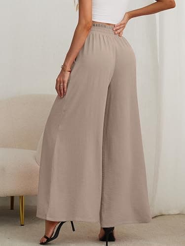 AusLook Women's Wide Leg Dress Pants with Pockets Wheat X-Large Lightweight Elastic High Waisted Adjustable Tie Knot Flowy Loose Slacks Lounge Casual Ladies Beach Pleated Trousers - Thumbnail 5