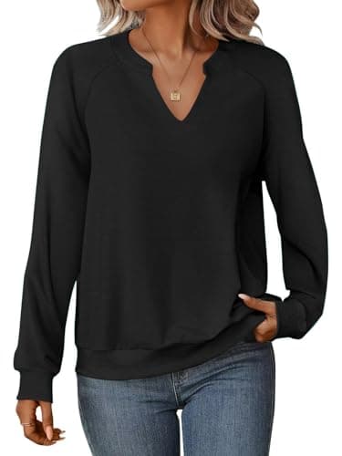GKBK Womens Sweatshirts Long Sleeve V Neck Tops Fall Winter Basic Casual Lightweight Pullover Shirt Black - Image 1