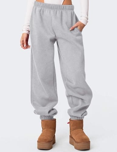 FACDIBY Women's Fleece Lined Sweatpants High Waist Drawstring Sweat Pants Baggy Athletic Pants with Pockets,Grey S - Thumbnail 4
