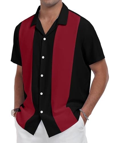 YTD Men's Vintage Bowling Shirt Short Sleeve Button Down Summer Cuba Beach Shirts - Image 1