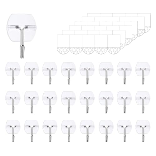 25 Small Wall Hooks for Hanging, with 30 Removable Strips, Clear Hanger Hooks, Damage-Free Utility Hooks with Adhesive Strips, Wire Toggle Wall Hook for Key, Hat, Decor, Door, Clear, Value Pack - Image 1