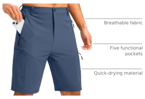 Pudolla Men's Hiking Shorts 11" Lightweight Cargo Work Shorts for Men Summer Travel Golf Casual Outdoor with 5 Pockets(Tibetan Blue XX-Large) - Thumbnail 4
