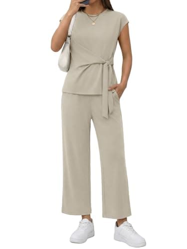 Casly Lamiit 2 Piece Outfits for Women Summer Lounge Set Beach Vacation Outfits Dressy Casual Fashion Clothing 2026 Dark Beige L - Image 1