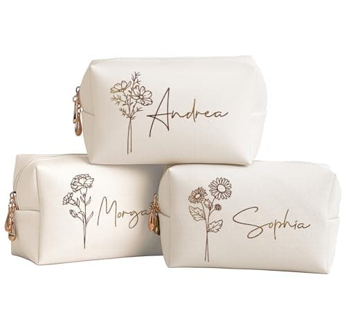 DayOfShe Personalized Name Makeup Bag for Bridesmaid Gifts Bridal Shower Wedding Gifts Custom Toiletry Bag Cosmetic Bag for Best Friend Birthday Gifts - Image 1
