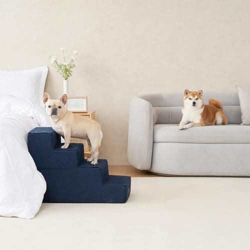 EHEYCIGA Dog Stairs for Bed 20" H, 4-Step Extra Wide Dog Steps for High Bed, Pet Steps for Small Dogs and Cats, Non-Slip Balanced Pet Ramp Indoor, Navy Blue - Thumbnail 5