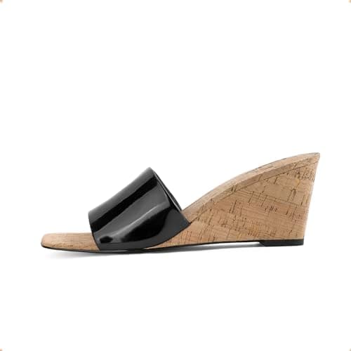 Easyfox Womens Heeled Sandals Black Wedge Sandals for Women Slip on Sandals for Women Wedge Heels Sandals Open Toe Slip on Mules Summer Dress Sandals Size 8 - Thumbnail 5