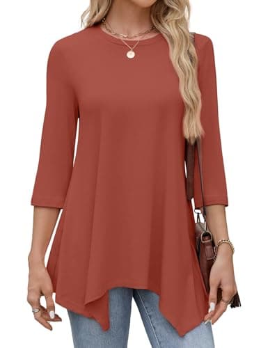 JUSTFASHIONNOW 3/4 Length Sleeve Womens Tops Dressy Casual Tunic Tops Fall Tops for Seniors Date Outfits Maternity T Shirts Fashion Clothes（Caramel，XX-Large - Thumbnail 4