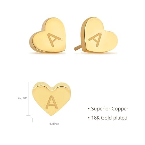 BAYLAY Heart Initial Earrings for Women - 18K Gold Plated Letter D Initial Earrings Hypoallergenic Earrings for Women Dainty Gold Heart Stud Earrings Gold Jewelry - Thumbnail 5