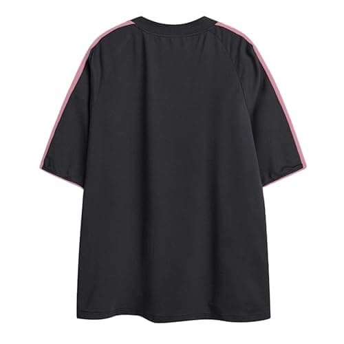 Aelfric Eden Oversized T Shirt Men 90s Shirt Unisex Streetwear Contrast Color Graphic Tees Casual Vintage Summer Tops Black Pink Large - Thumbnail 2