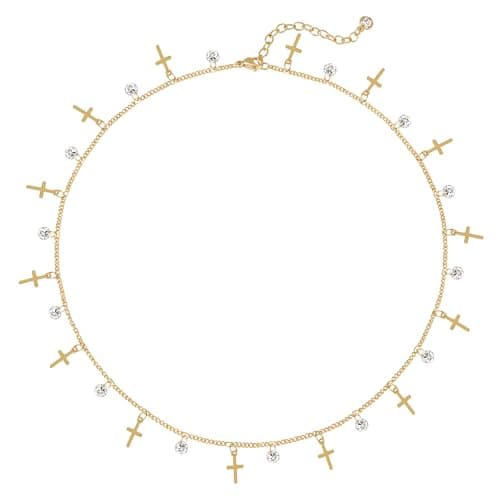 MTMY Gold Choker Necklace for Women 14K Gold Plated Cubic Zirconia Cross Heart Shell Teardrop Charm Station Choker Necklace Dainty CZ Chain Necklaces for Women Summer Jewelry Gifts(Cross) - Image 1
