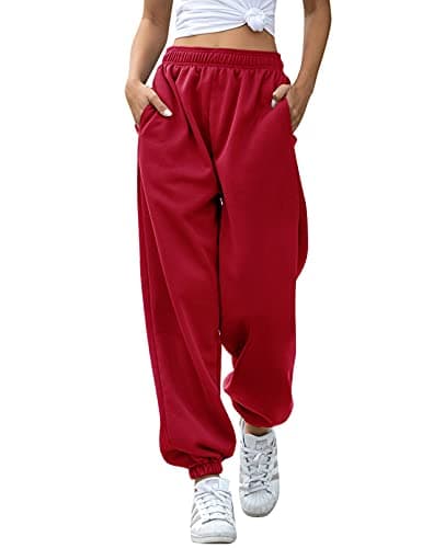 HeSaYep High Waisted Sweatpants for Women Workout Active Joggers Pants Baggy Lounge Bottoms,Red Medium - Image 1