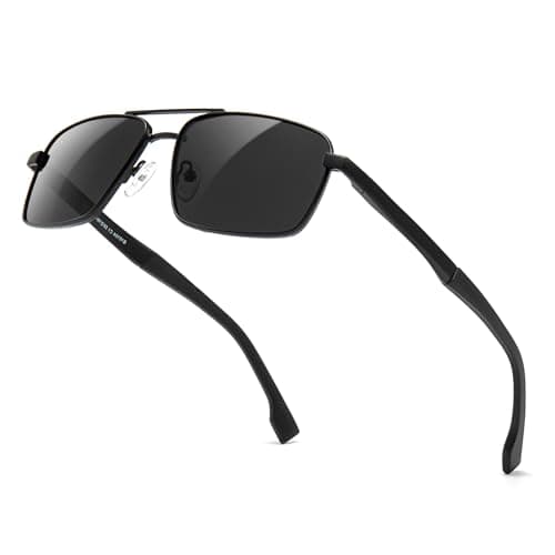 SUNGAIT Classic Rectangle Sunglasses Men Adjustable Anti-slip Temple Polarized UV400 Protection for Driving Fishing Golf(Black Frame/Grey Lens) - Image 1
