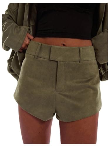 RoseSeek Women's Elegant Mini Shorts Dressy Casual Office Work Summer Shorts with Pockets Army Green Large - Image 1