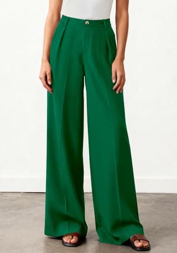 BTFBM Wide Leg Pants Woman 2026 High Waisted Button Business Casual Dressy Trousers Office Work Palazzo Pants Pockets(Green, X-Large) - Thumbnail 6