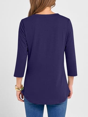 ANRABESS Women 3/4 Length Sleeve Henley Tops V Neck Business Casual Work T Shirts Cute Travel Shirt 2026 Spring Trendy Outfit Dark Blue Medium - Thumbnail 4
