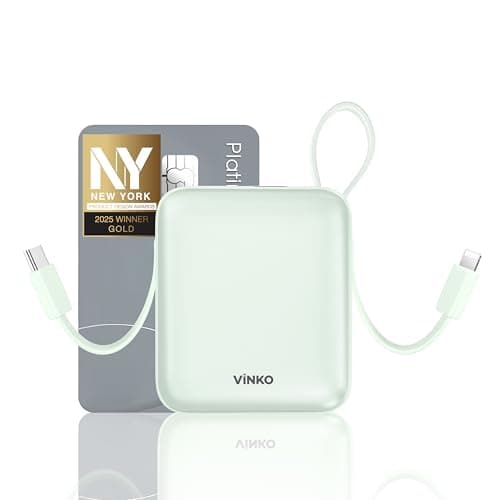 VINKO Small Portable Charger, 22.5W Fast Charging Mini Power Bank 10000mAh with Built-in Cables LED Display, Travel Essential USB-C Battery Pack Compatible with iPhone,Samsung,Android (Green) - Image 1