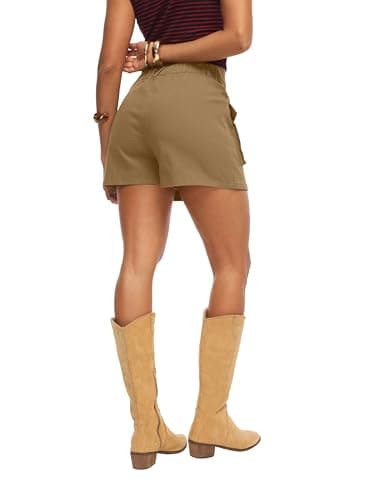 HiMONE Womens Mini Cargo Skort Skirt Shorts with Large Pockets High Waisted Casual Summer Streetwear Skort(Khaki-L) - Thumbnail 4