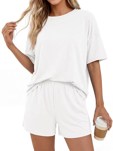 BTFBM 2 Piece Lounge Sets For Women 2026 Summer Airport Travel Vacation Outfits Loose Matching Clothing Spring Short Set(White, Medium) - Thumbnail 2