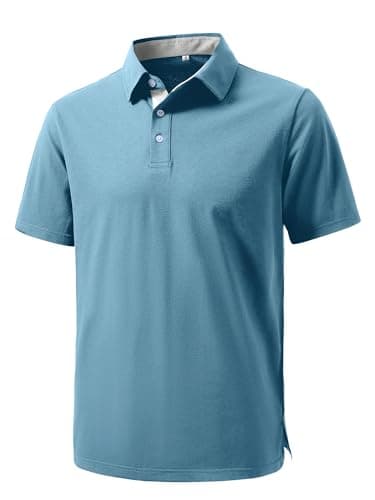 JEMLDL Golf Polo Shirts for Men Dry Fit Summer Short Sleeve Slim Fit Performance Moisture Wicking Dress Solid Collared Polo Shirt Gray Blue XXL - Image 1