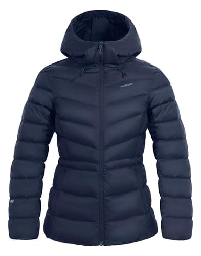 Pioneer Camp Quilted Down Puffer Jacket For Women with Hood Water Resistant Lightweight Winter Coat Long Sleeve Full Zipper, Navy, XXL - Image 1