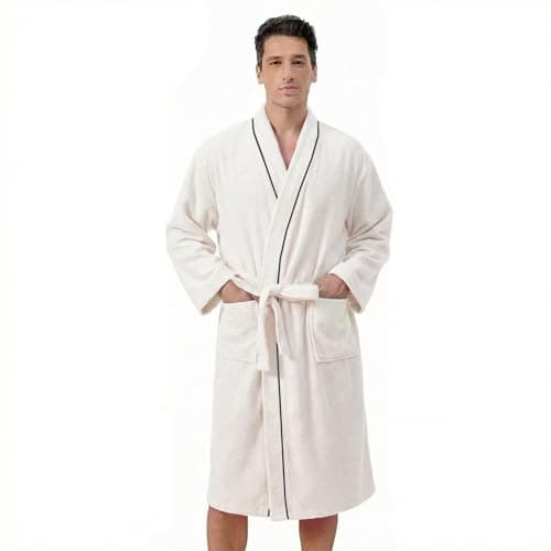 Inner Wish Men's Terry Cloth Bathrobe - Soft Absorbent Quick-Dry Spa Robe with Pockets, Lightweight Robe for Lounge & Shower，Beige，2XL/3XL - Image 1