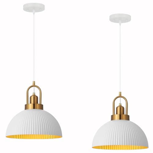 Pendant Lights Kitchen Island Black and Gold Metal Farmhouse Pendant Light Fixtures 11.8" Industrial Modern Hanging Pendant Lights for Kitchen Island Bedroom Cafe bar Dining Room (White, 2pcs)