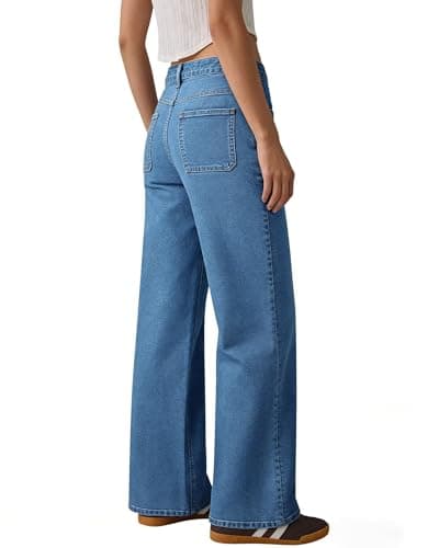 Flvsun Women's High Waisted Wide Leg Jeans Strechy Straight Leg Baggy Jeans Denim Pants Trendy 2026 Mid Blue M - Thumbnail 2