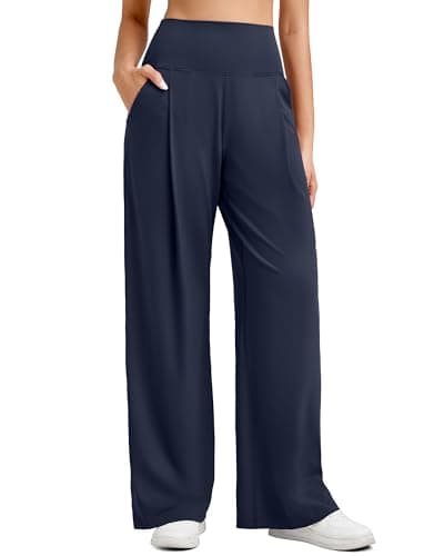 G4Free Casual Pants for Women with Pockets Stretch Loose Dressy Casual Trousers Soft Comfy Pleated Yoga Pants(Dark Navy,XS,28") - Image 1