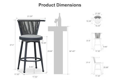PURPLE LEAF Outdoor Swivel Counter Height Bar Stools Set of 2 Metal Modern Wicker Bar Chairs Wraparound Back and Armrests Aluminum Woven Barstools with Cushions for Kitchen Balcony Garden Indoor Gray - Thumbnail 2