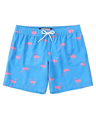 CoozySphere Boys Swimming Trunks for 10-12 Years Swimsuit Shorts Swimwear Quick Dry Bathing Suit Board Shorts with Mesh Lining Blue Flamingos - Image 1
