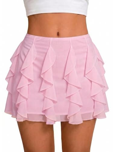 Avidlove Pink Mini Skirt Mesh Ruffled Women Skirts Y2K Dating Casual Hangout Outfit XS - Image 1