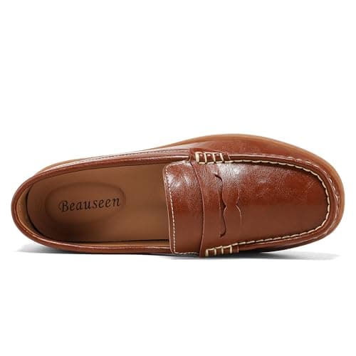 BEAUSEEN Women's Classic Handsewn Penny Loafers - Casual Slip On Moccasin Driving Shoes Lightweight Walking Flats Comfort Women Loafer Shoes, Brown, 11 US - Thumbnail 4