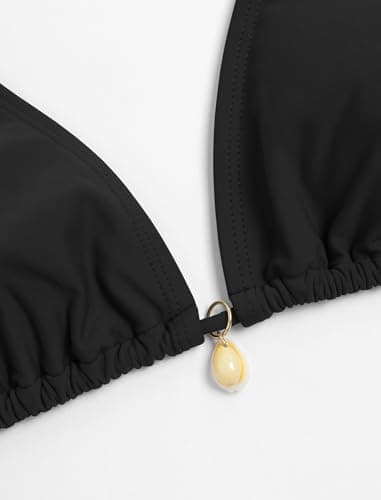 ZAFUL Black Cheeky Bikini Sets for Women Two Piece Bathing Suits Brazilian High Cut String Triangle Bikini Swimsuit for Vacation, X-Large - Thumbnail 6
