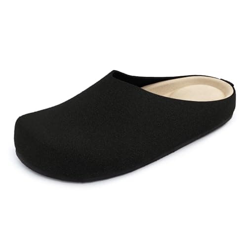 Athlefit Suede Clogs for Women Soft Cork Footbed Mules Comfortable Slip On Shoes with Arch Support Black - Image 1