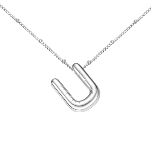 BOLAGTIER Bubble Letter Necklace Gold Plated Balloon Initial Chunky Bubble Alphabet Pendant Necklace Trendy Jewelry Gift for Women (U, Silver) - Image 1